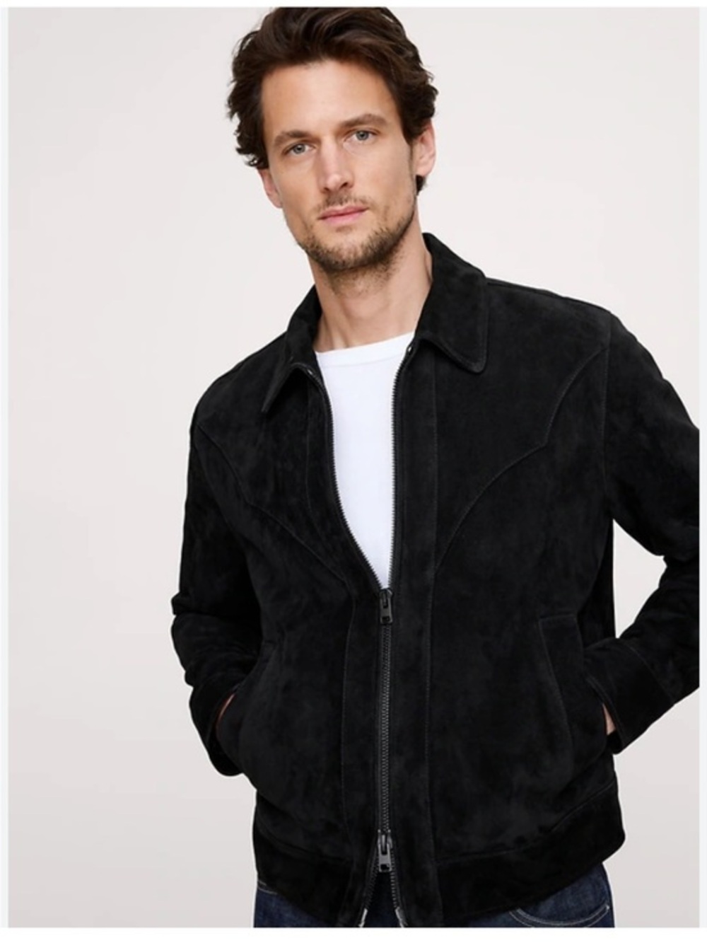 Vintage Knightsbridge Black Suede Leather Moto Bomber Jacket Biker Motorcycle